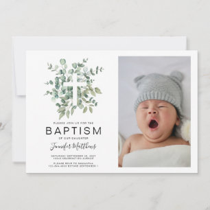 Invitation Eucalyptus Vert Baptême Photo
