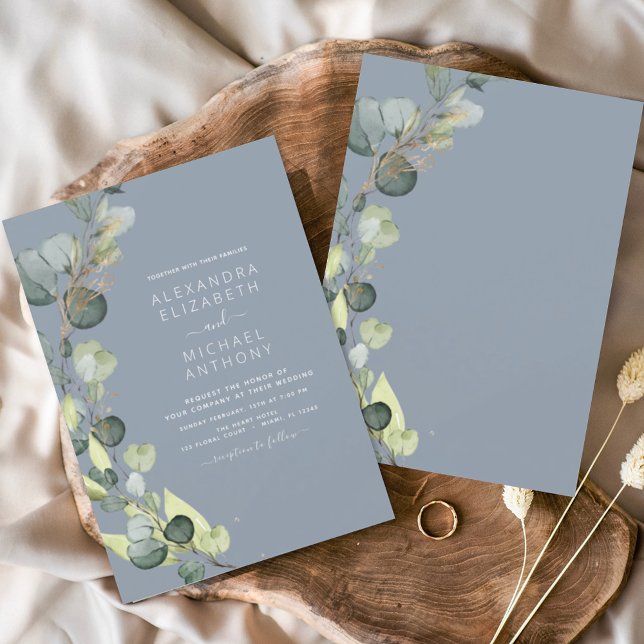 Invitation Eucalyptus Vert Dusty Bleu Élégant Mariage (Créateur téléchargé)