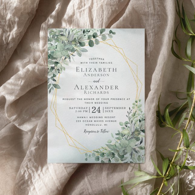 Invitation Eucalyptus Vert Dusty Bleu Élégant Mariage (Créateur téléchargé)