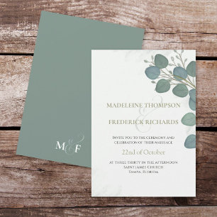 Invitation Eucalyptus Vert Elégant Feuilles d'aquarelle