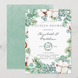 Invitation Eucalyptus vert et Couples en coton Douche