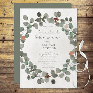 Invitation Eucalyptus vert et rouille Fête des mariées modern