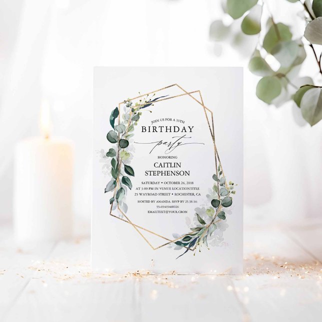 Invitation Eucalyptus Vert Géométrique Moderne Anniversaire (Greenery Birthday Invitations)