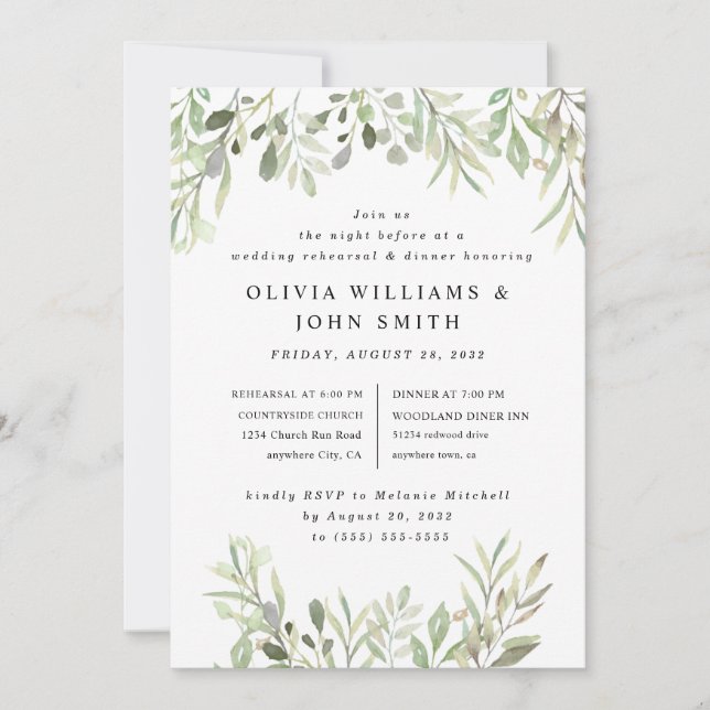 Invitation Eucalyptus Vert Mariage simple (Devant)
