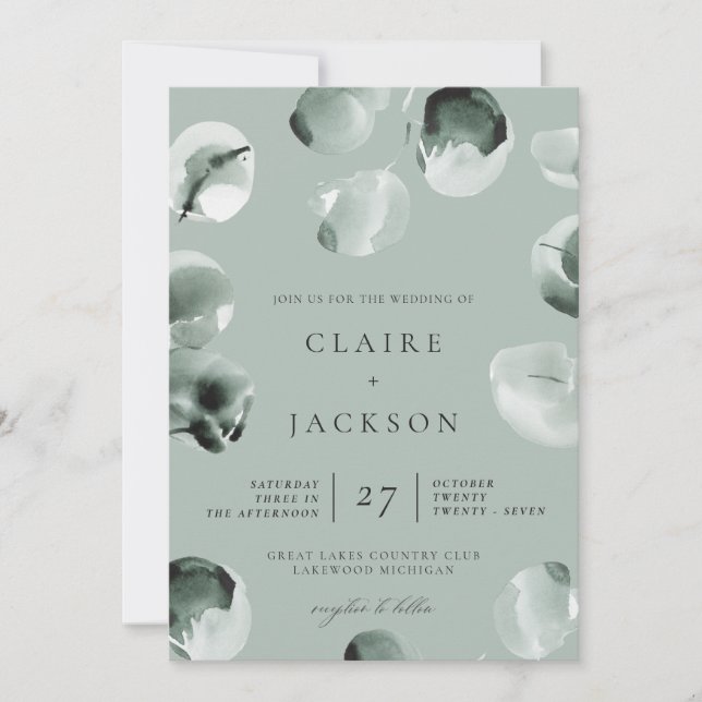 Invitation Eucalyptus vert muet Mariage moderne (Devant)