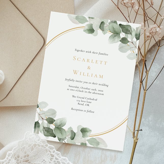 Invitation Eucalyptus Vert Or Sage Vert Mariage moderne (Créateur téléchargé)