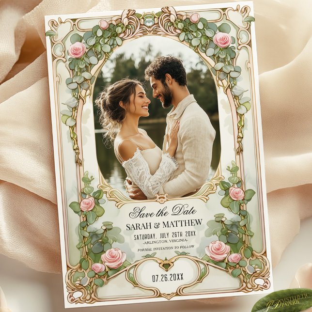 Invitation Eucalyptus vert rose floral Enregistrer la date (Créateur téléchargé)