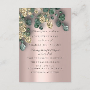 Invitation Eucalyptus Vert Rose Gold Parties scintillant Foil