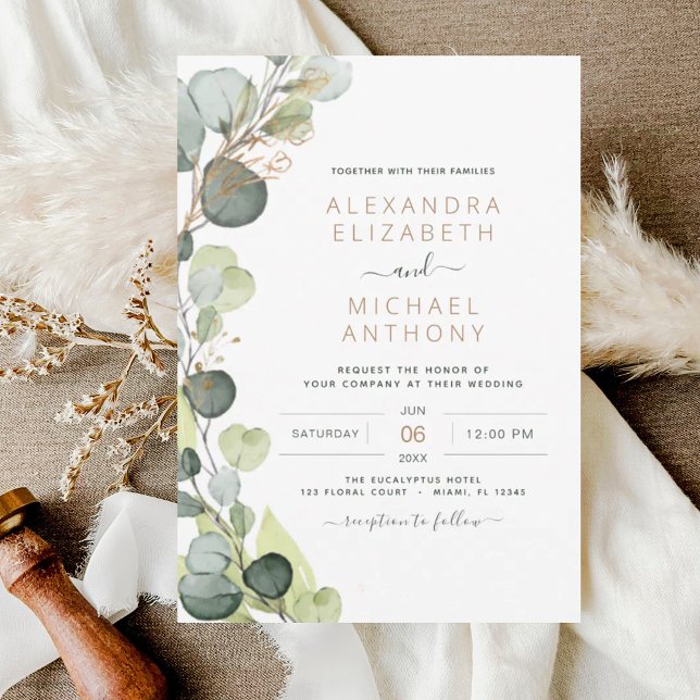 Invitation Eucalyptus Vert Sage Vert Mariage or (Créateur téléchargé)