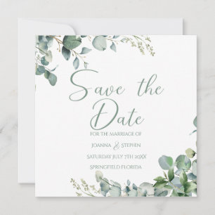 Invitation Eucalyptus vert sauge minimaliste annonce de date 