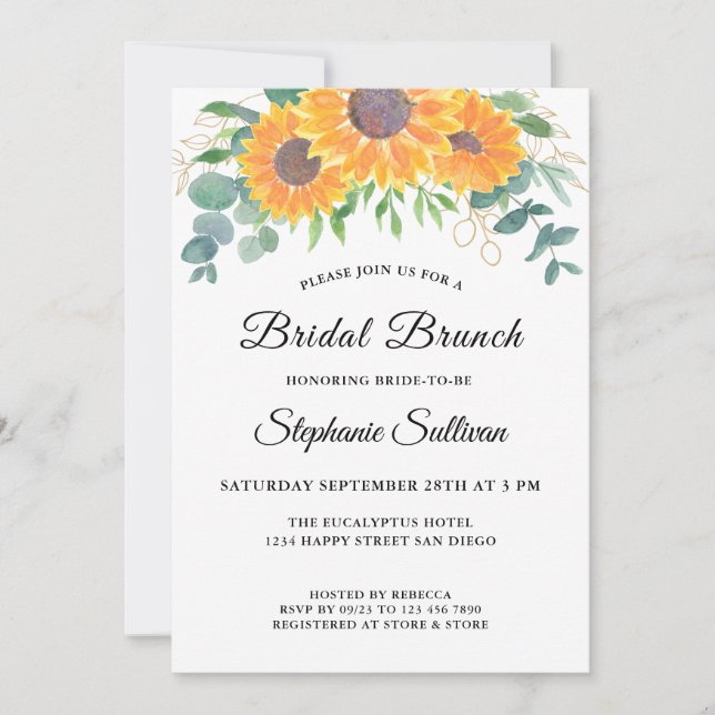 Invitation Eucalyptus Vert Sunflower Bridal Brunch (Devant)