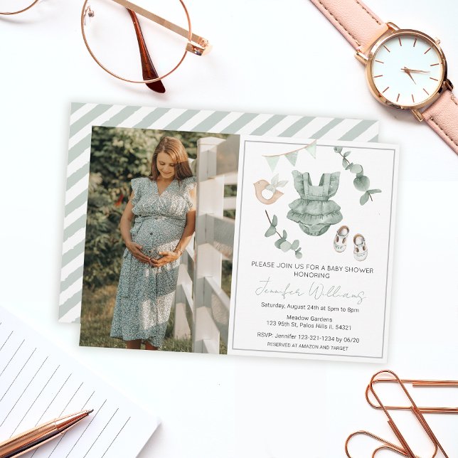 Invitation Eucalyptus verte fille baby shower photo invitatio (Créateur téléchargé)