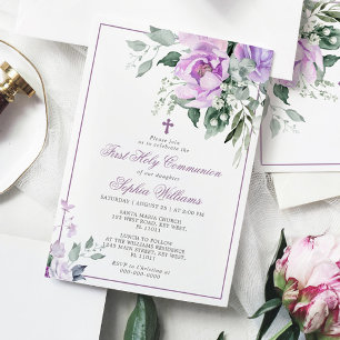 Invitation Eucalyptus Violet Première Communion Sainte Invita