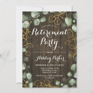 Invitation Eucalyptus Wreath Rustic Wood Retirement Party