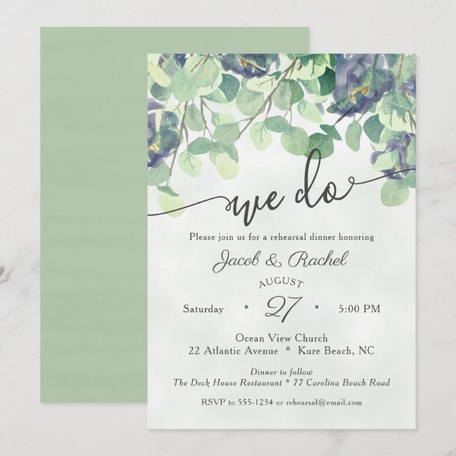 Invitation Eucualyptus Verdure NOUS FAISONS Floral Rehearsal  (Devant / Derrière)