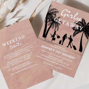 Invitation Évasion Anniversaire Rose Tendance pour un Week-en