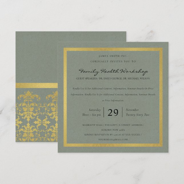 INVITATION ÉVÉNEMENT D'ATELIER CLASSIQUE DE CHIC GREY GOLD FA (Devant / Derrière)