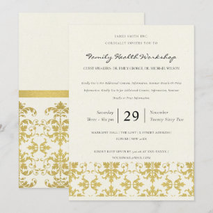 INVITATION ÉVÉNEMENT D'ATELIER CLASSIQUE FAUX GOLD DAMASK