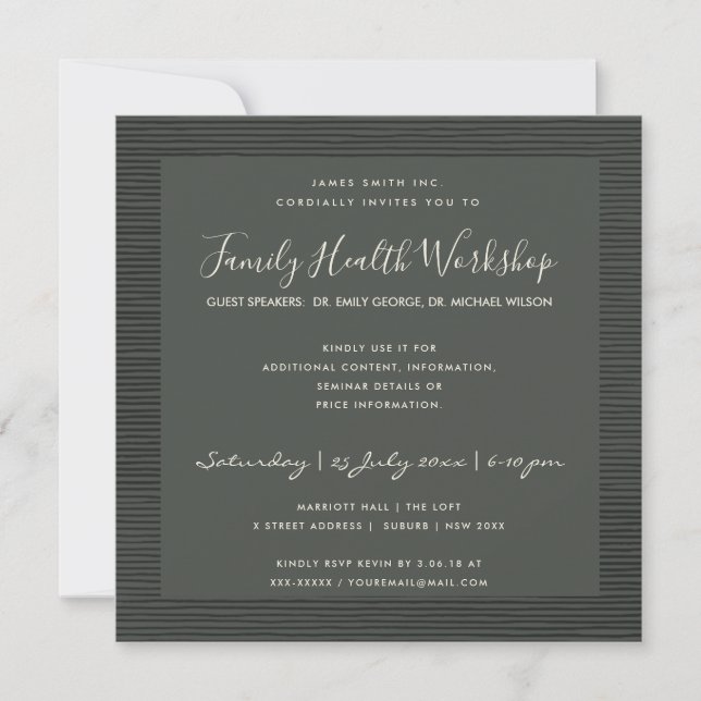 INVITATION ÉVÉNEMENT D'ATELIER DE LIGNE DE STRIPE NOIRE GRAY  (Devant)