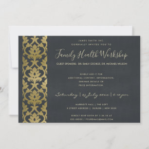 INVITATION ÉVÉNEMENT D'ATELIER OFFICIEL FAUX GOLD NAVY DAMASK