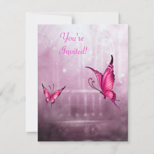 Invitation Événement de fantaisie éthérée Papillon Rose