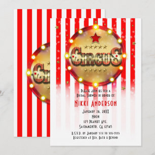 Invitation Événement de fête foraine rouge blanc et or rayé