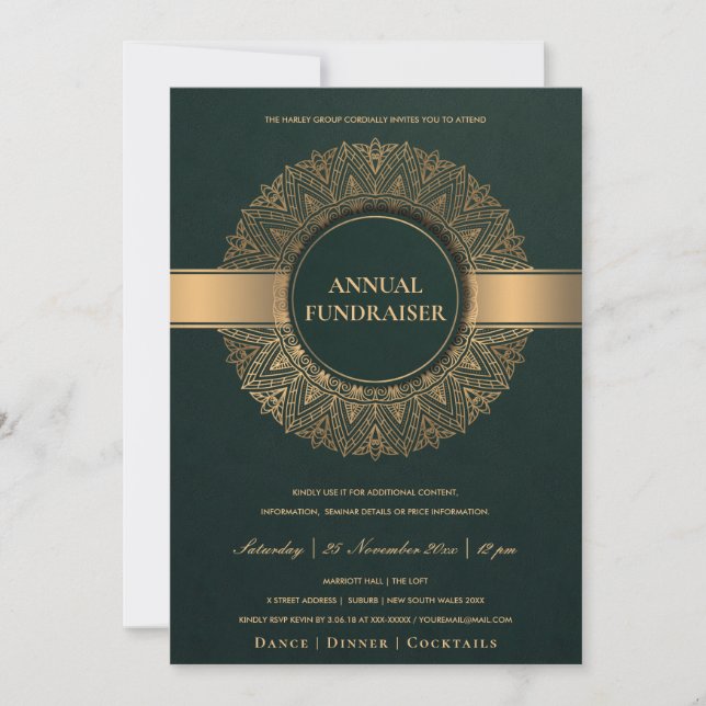 INVITATION ÉVÉNEMENT DE LA FÊTE D'OR VERT ORNATE MANDALA (Devant)