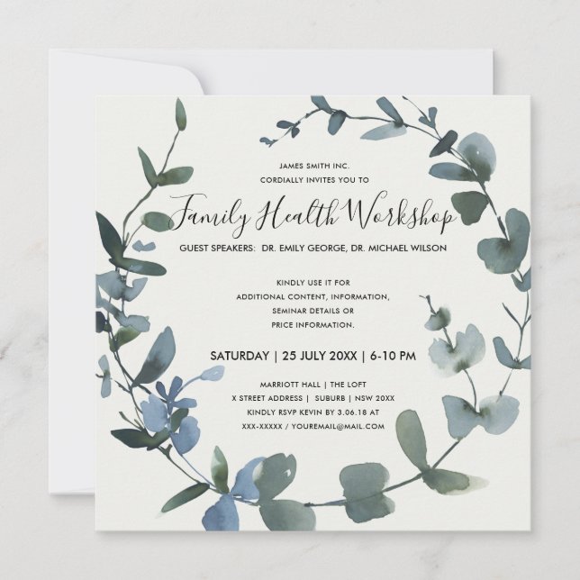 INVITATION ÉVÉNEMENT DE L'ATELIER DE RÉSERVE EUCALYPTUS FOLIA (Devant)