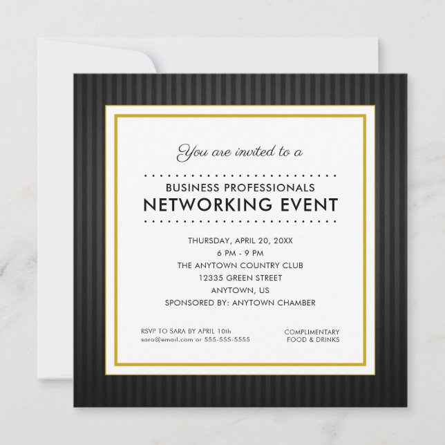 Invitation Événement de mise en réseau | Noir et or (Devant)