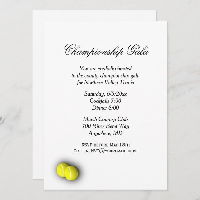 Invitation Événement de tennis (Devant / Derrière)