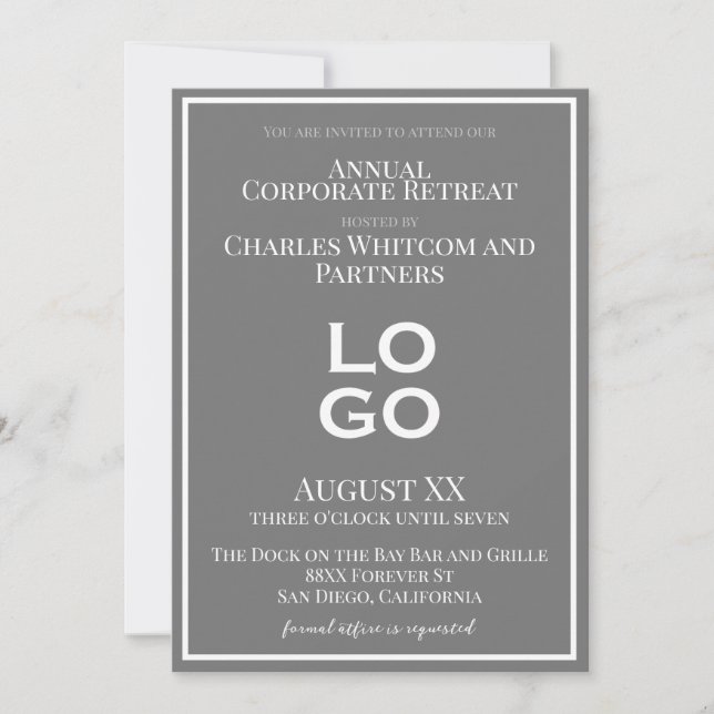 Invitation Événement d'entreprise Grey avec logo personnalisé (Devant)