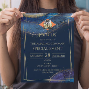 Invitation Événement Élégant Luxueux Bleu Foncé et Or