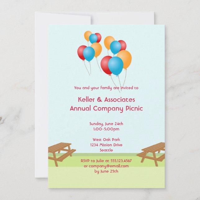 Invitation Événement extérieur de ballons de pique-nique (Devant)