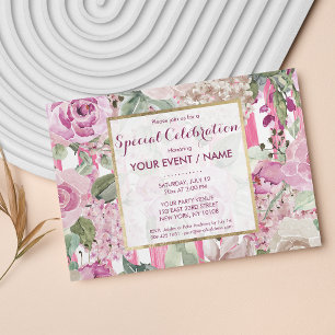 Invitation Événement géométrique aquarelle rose floral vert