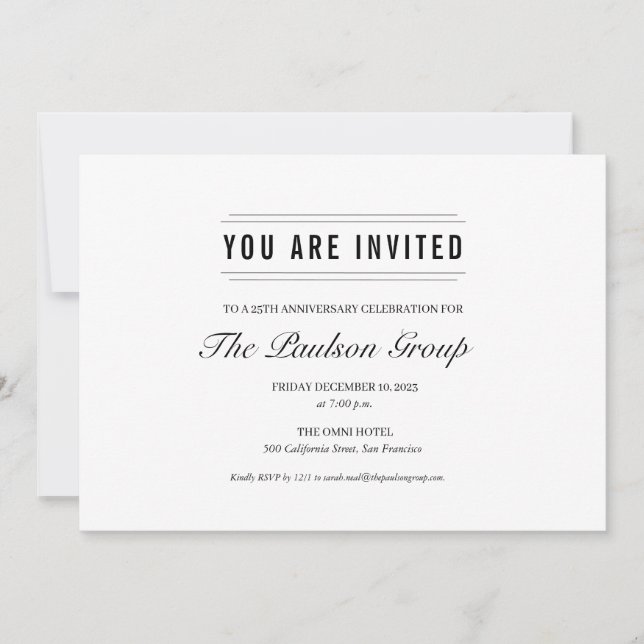 Invitation Événement officiel des entreprises en noir et blan (Devant)