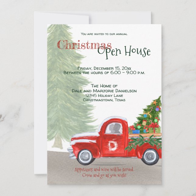 Invitation Événement Personnalisé Noël Open House Red Truck S (Devant)