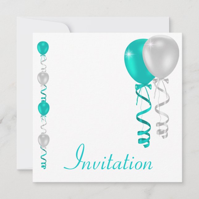 Invitation Événement spécial des ballons blancs d'argent Turq (Devant)