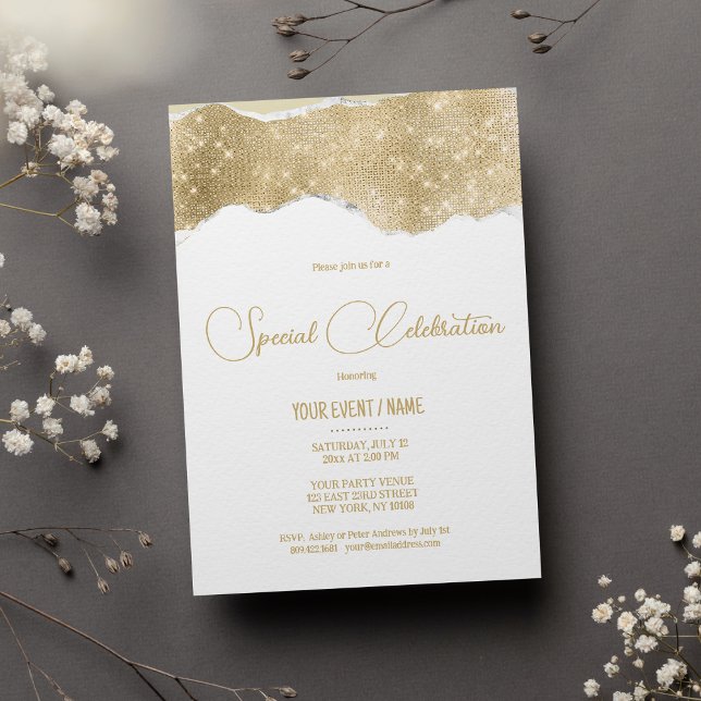 Invitation Événement spécial paillettes or blanc luxe (Luxury white gold silver glitter Special Event)