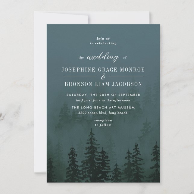 Invitation Evergreens dans le Mariage bleu ardoise de la forê (Devant)