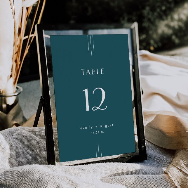 Invitation EVERLY Art Deco Peacock Teal Wedding Table Numbers (EVERLY Art Deco Peacock Teal Wedding Table Numbers)