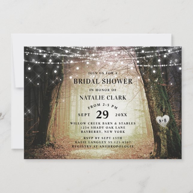 Invitation Evermore | Fête des mariées en ambre de forêt ench (Devant)