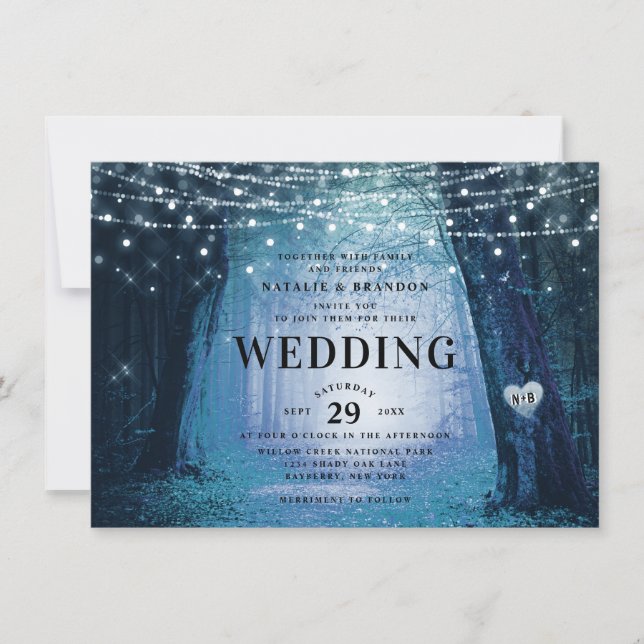 Invitation Evermore | Forêt de fée enchantée | Mariage bleu (Devant)
