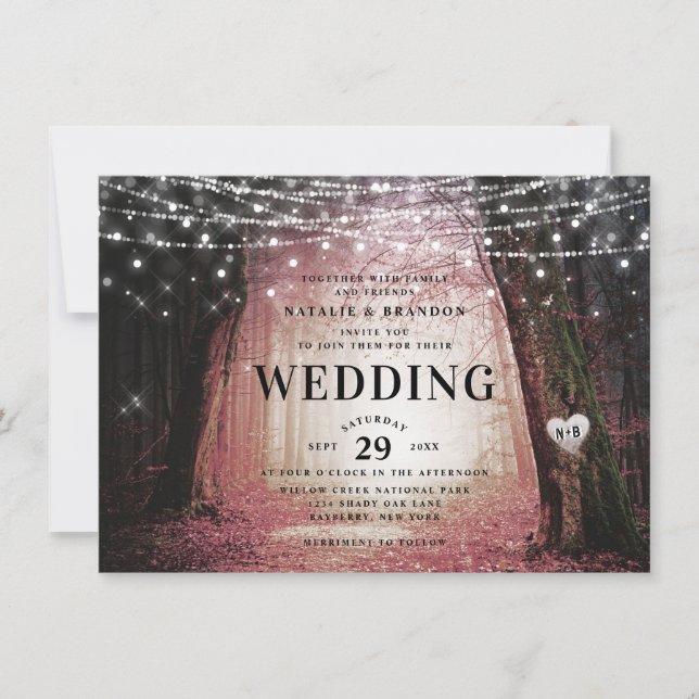 Invitation Evermore | Forêt de fée enchantée | Mariage rose (Devant)