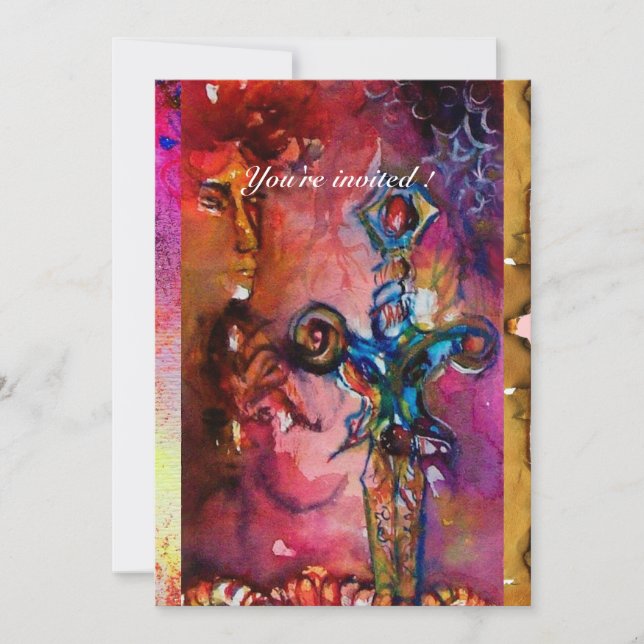 Invitation EXCALIBUR 1, rouge vif , parchemin rose violet pou (Devant)