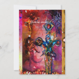 Invitation EXCALIBUR 1, rouge vif, parchemin violet rose