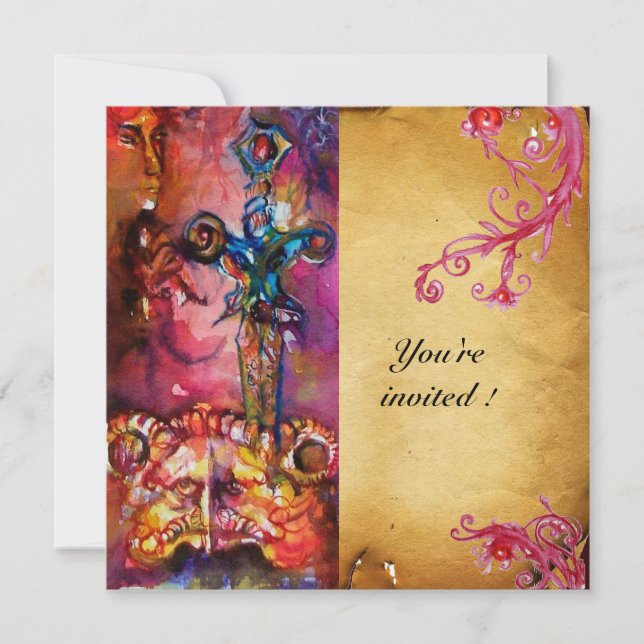 Invitation EXCALIBUR 3, rouge vif, violet rose (Devant)