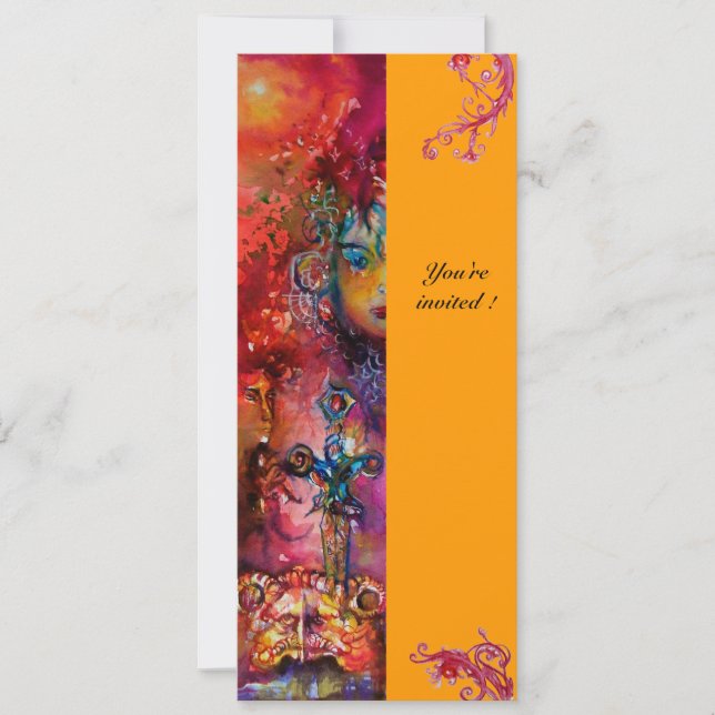 Invitation EXCALIBUR, rouge vif, jaune rose (Devant)