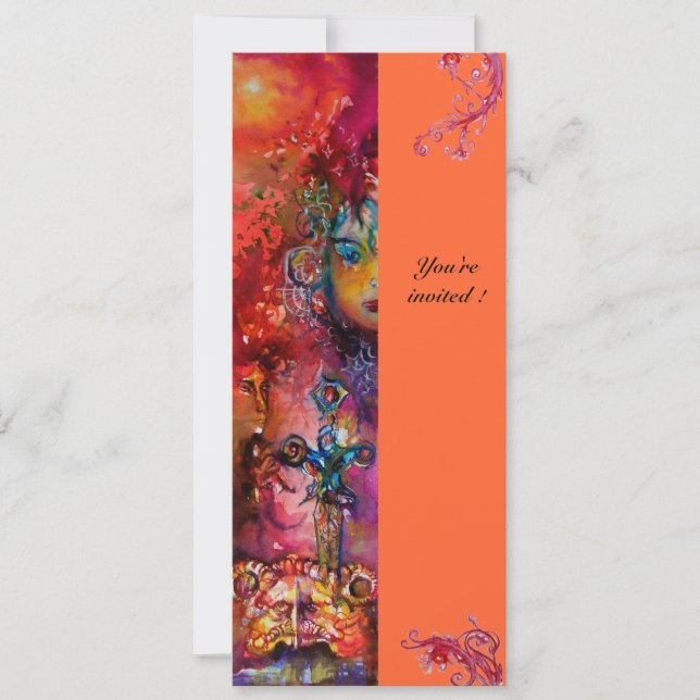 Invitation EXCALIBUR, rouge vif, jaune rose (Devant)