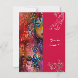 Invitation EXCALIBUR , rouge vif pourpre bleu rose blanc