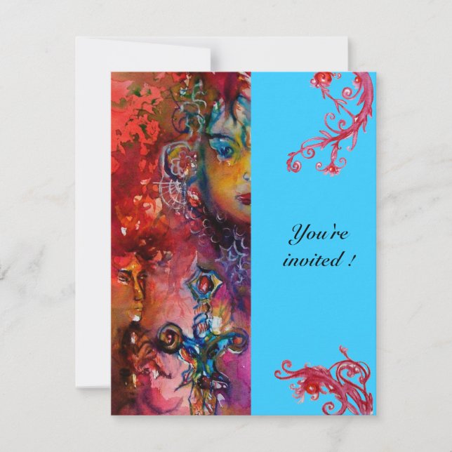 Invitation EXCALIBUR, rouge vif, rose bleu (Devant)